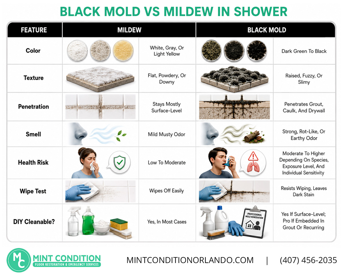 Black Mold vs Mildew in Shower Infographic